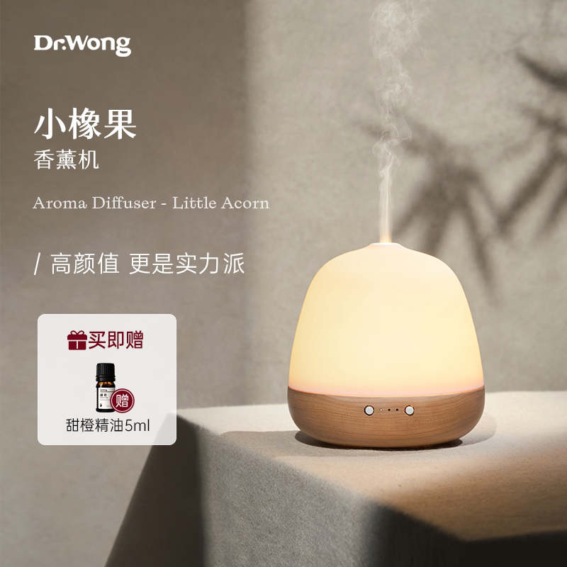 Dr.Wong「小橡果」香薰机8小时香薰实木底座陶瓷外壳超声波加湿器