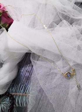 恶魔之眼天然月光石吊坠锁骨链