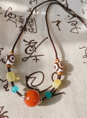 原创设计天然南红玛瑙抽拉项链