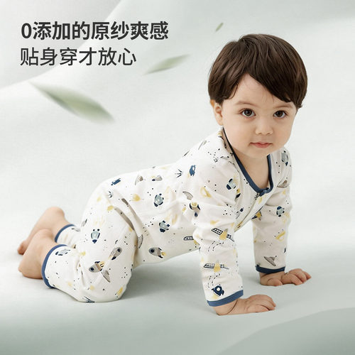 儿童连体睡衣夏季薄款宝宝连体衣女孩空调服纯棉长袖连身男童睡袋 - 图3