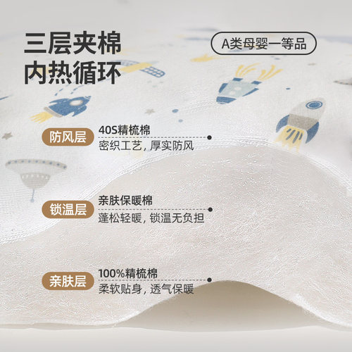 婴儿夹棉连体衣服冬季宝宝睡衣秋冬款纯棉a类加绒加厚婴幼儿棉衣 - 图0