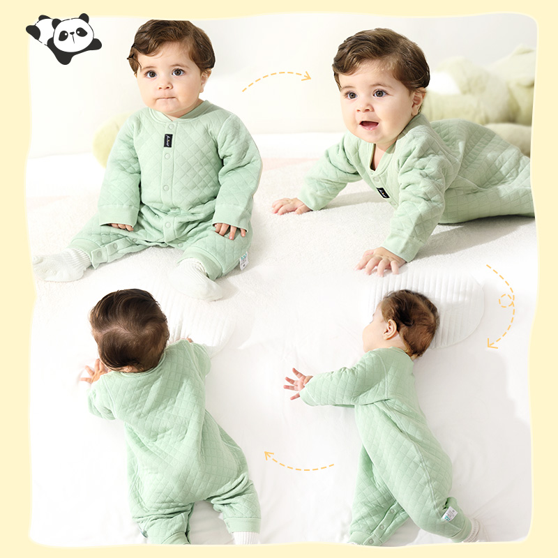 婴儿连体衣秋冬款宝宝保暖衣纯棉睡衣男女婴幼儿衣服冬季夹棉哈衣 - 图1