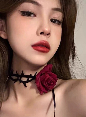 万圣节暗夜红玫瑰脖颈链