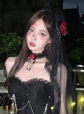 万圣节头饰小礼帽玫瑰发夹女鬼新娘头纱穿搭装扮发饰边夹侧边夹子