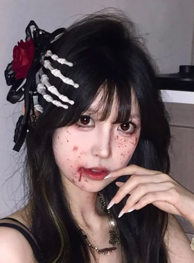 万圣节头饰骷髅手发夹女2026新款夹子发饰边夹鸭嘴夹高级感发卡