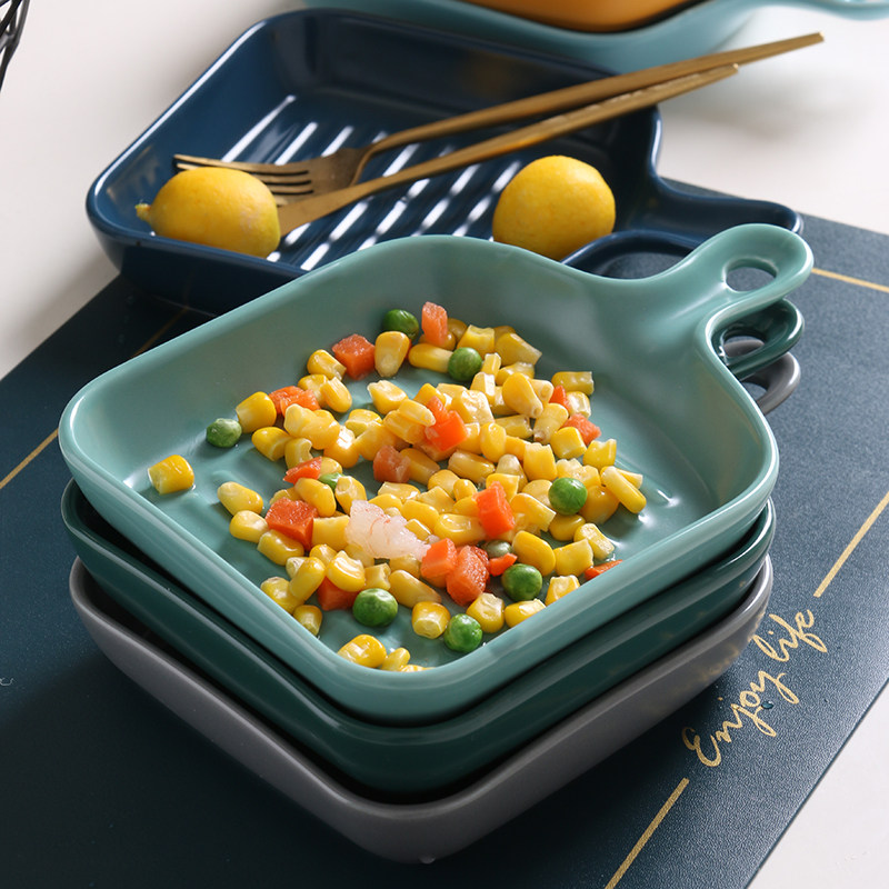 ins风陶瓷烤盘子创意带手柄烤箱烘焙焗饭烤盘家用网红菜盘餐盘子,淘宝优惠券,粉丝福利购,淘宝优惠卷