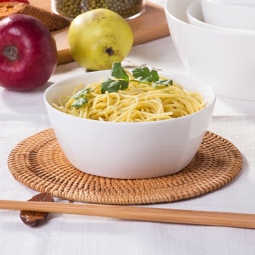 景德镇个性纯白色无铅家用骨瓷吃饭韩式饭碗方碗陶瓷面碗汤碗7寸 - 图1