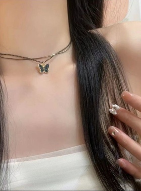 蝴蝶百搭项链颈链双层叠戴女