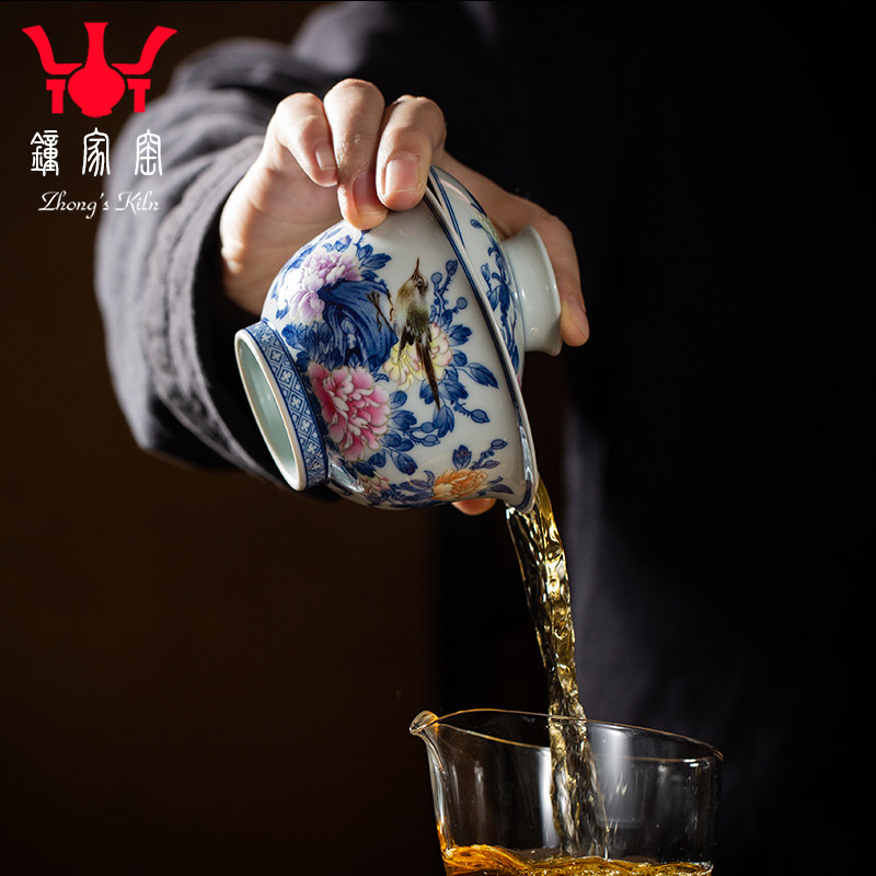 钟家窑陶瓷盖碗景德镇名师万海华老师手绘斗彩花鸟花开富贵泡茶碗,淘宝优惠券,粉丝福利购,淘宝优惠卷