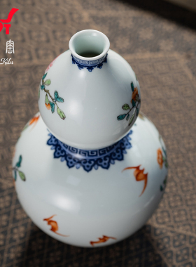 钟家窑陶瓷花瓶 景德镇高档珐琅彩手工手绘多子多福石榴葫芦花瓶