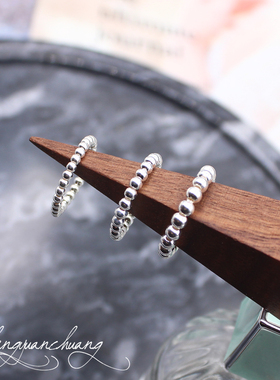 ins极细手工925纯银弹力串珠戒指