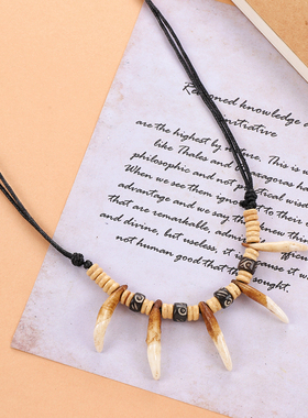 复古部落民族风狼狗牙个性项链