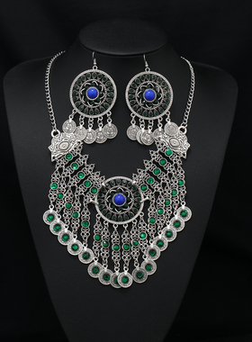 欧美复古波西米亚水晶锁骨链