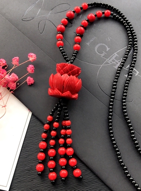 民族风复古项链红朱砂毛衣链