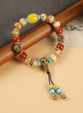 西藏牦牛骨手串复古松石手链