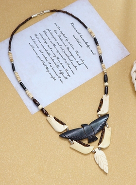 手工牦牛骨印第安民族风表演项链