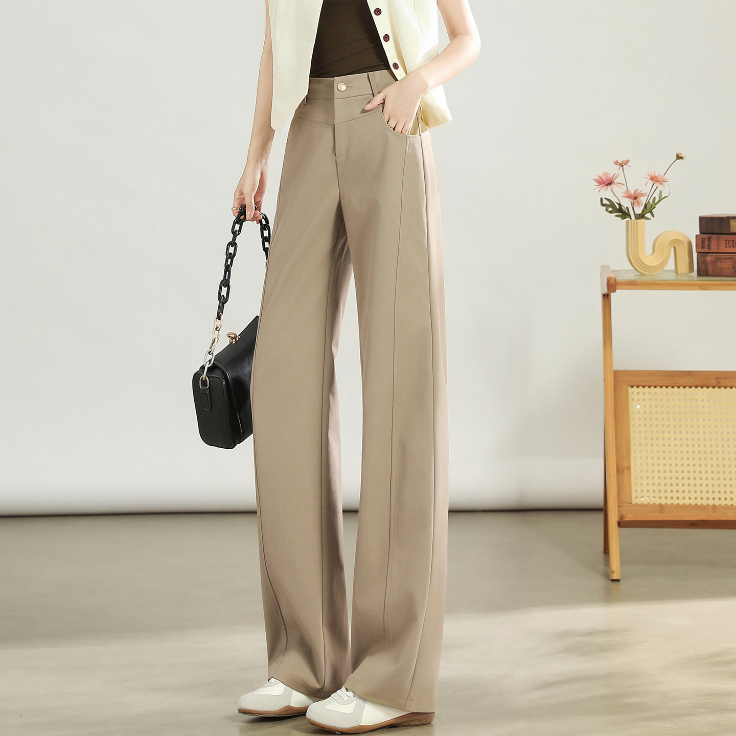 直筒休闲裤女春秋2026新款弯刀裤窄版阔腿裤