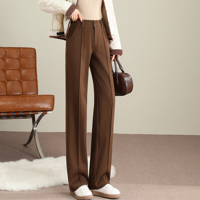 Narrow straight pants for women 2025 new high waist woolen pants