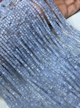 3MM天然水晶 蓝纹玛瑙方糖散珠半成品手链项链配件配珠饰品