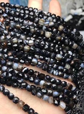 5-6MM天然水晶 黑波斯湾玛瑙方块散珠半成品手链项链配件饰品