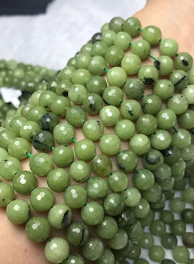 天然水晶加拿大碧玉128面切角圆珠散珠 硬抛足球面切面刻面半成品