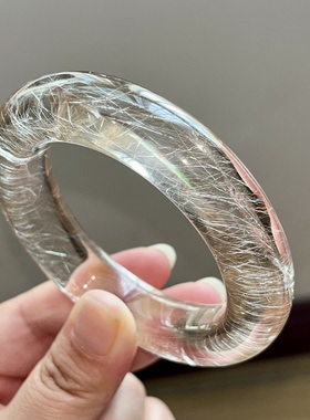 新品上架 天然白发晶手镯 女款宽版 胖圆 56.3mm