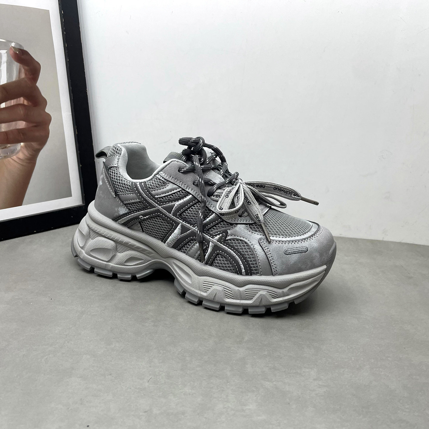 2026春季新款老爹鞋圆头深口系带松糕厚底网面透气韩版运动女单鞋,淘宝优惠券,粉丝福利购,淘宝优惠卷