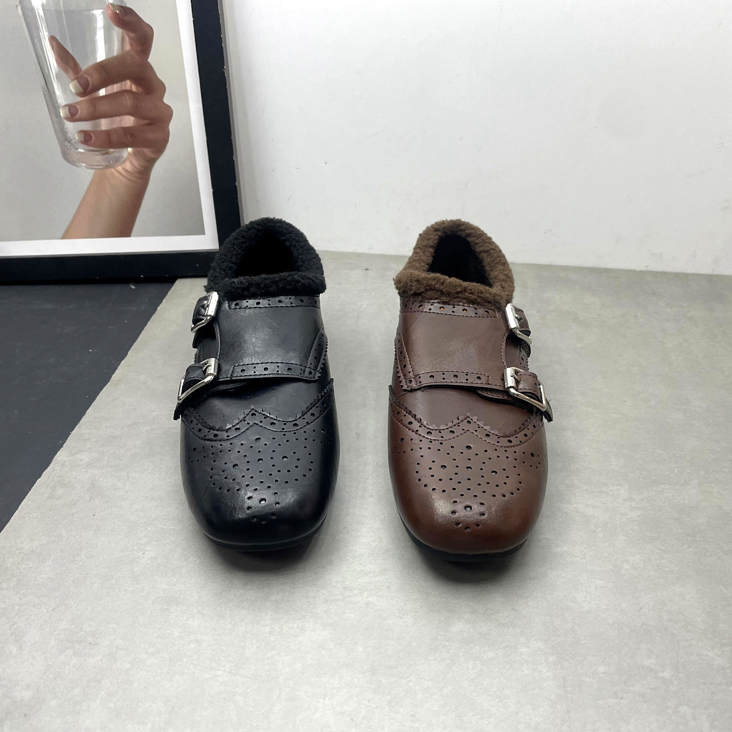 2025冬季新款女鞋英伦风时尚复古软底乐福鞋加绒保暖布洛克小皮鞋,淘宝优惠券,粉丝福利购,淘宝优惠卷