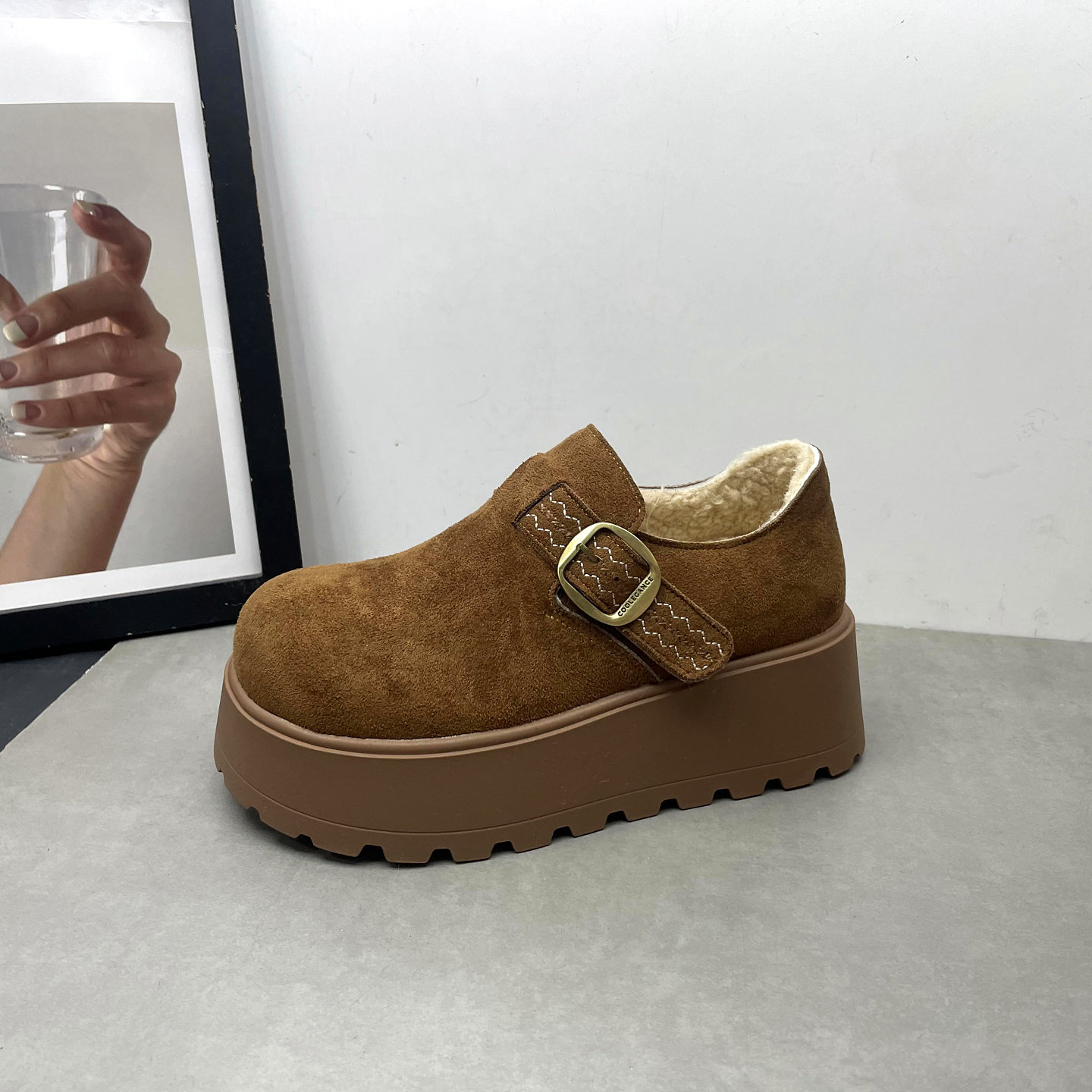 2025冬季新款圆头深口一脚蹬松糕厚底英伦风复古勃肯鞋女士棉鞋,淘宝优惠券,粉丝福利购,淘宝优惠卷