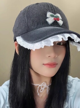樱桃蕾丝边棒球帽大头围显脸小
