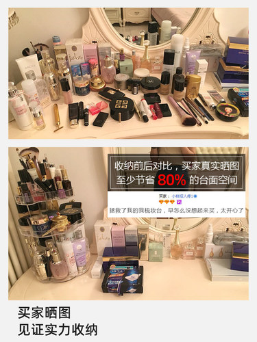 旋转化妆品收纳盒透明亚克力桌面置物架公主梳妆台护肤品口红整理 - 图1