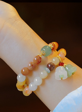 双层金丝玉手链女铃兰手串