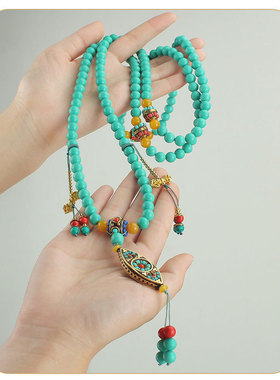 国风斜挎链流苏多圈串珠中式项链