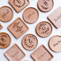 Wedding Companion Gift Wedding Memorial Gift Christmas Departure Gift Wooden Solid Wood Cup Mat Custom Logo Name