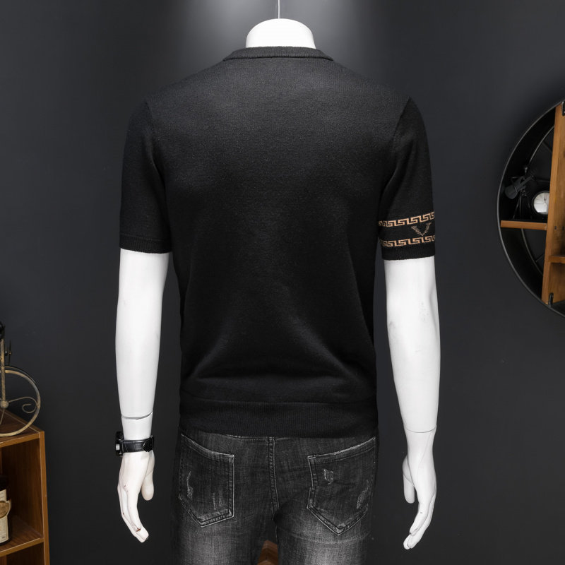 潮流半高领短袖羊毛衫男款提花打底针织衫欧洲站冬季轻奢半袖毛衣