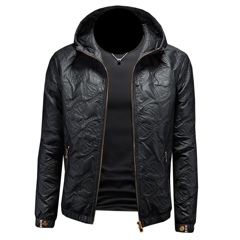 欧洲站高端加厚男夹克秋冬皮衣潮流帅气休闲连帽加棉压花型男外套,淘宝优惠券,粉丝福利购,淘宝优惠卷