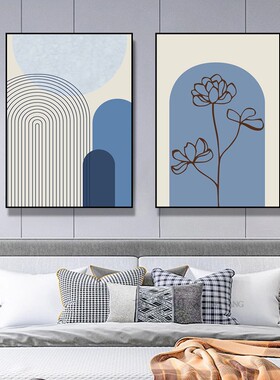抽象线条简约北欧卧室床头画民宿挂画沙发背景双联画酒店墙面壁画