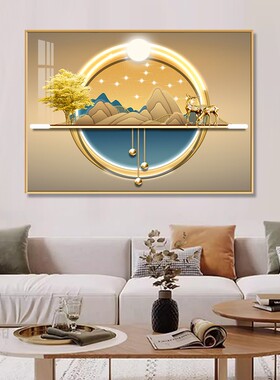 单幅轻奢装饰画客厅沙发背景墙挂画餐厅餐桌壁画橙色抽象麋鹿生财