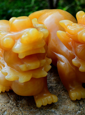 黄玉貔貅摆件招财天然玉石工艺品