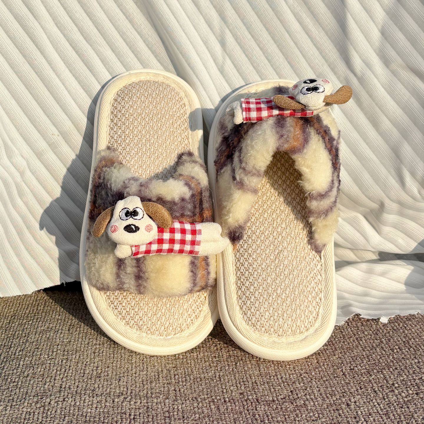 儿童亚麻拖鞋女童可爱春秋室内居家男童卡通香肠狗棉麻四季亲子拖,淘宝优惠券,粉丝福利购,淘宝优惠卷