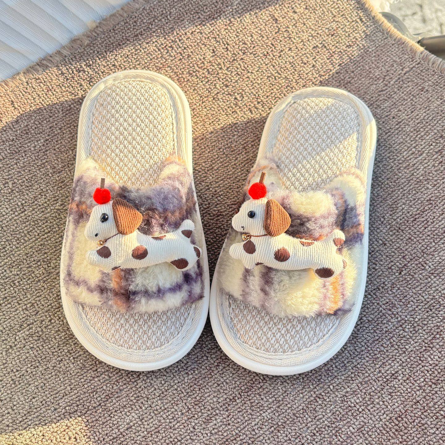 儿童亚麻拖鞋女童可爱春秋室内居家男童卡通香肠狗棉麻四季亲子拖,淘宝优惠券,粉丝福利购,淘宝优惠卷