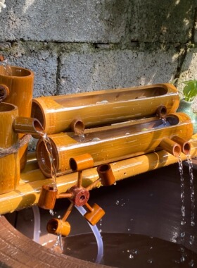 鱼缸过滤器水循环竹子流水器瓷缸石槽圆形瓦缸养鱼增氧小型过滤泵