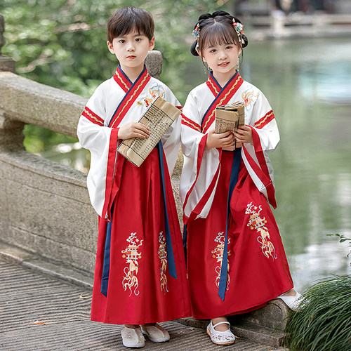 汉服男童国学服儿童中国风古装书童服装幼儿园小学生马面裙演出服-图0