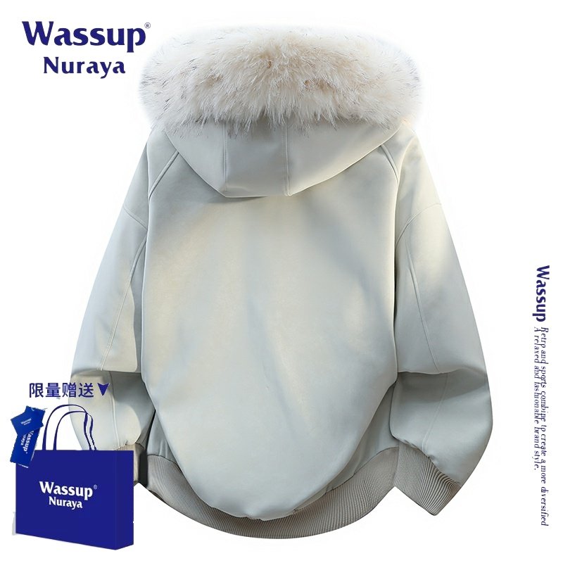 WASSUP NURAYA可拆卸大毛领连帽皮衣男女冬季加厚保暖座山雕外套,淘宝优惠券,粉丝福利购,淘宝优惠卷