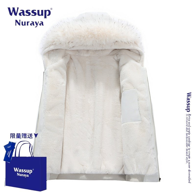 WASSUP NURAYA可拆卸大毛领连帽皮衣男女冬季加厚保暖座山雕外套,淘宝优惠券,粉丝福利购,淘宝优惠卷