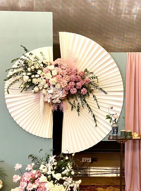 新中式婚礼折纸扇花订婚派对背景装饰纸艺扇大型纸扇商场橱窗布置