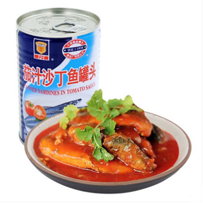 上海梅林茄汁沙丁鱼罐头425gx5罐户外即食下饭番茄汁海鲜鱼类罐头_虎窝淘