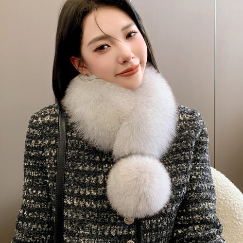 韩版新款冬季大毛球狐狸毛围脖真毛女毛毛围巾磁铁吸扣毛领子皮草 - 图2