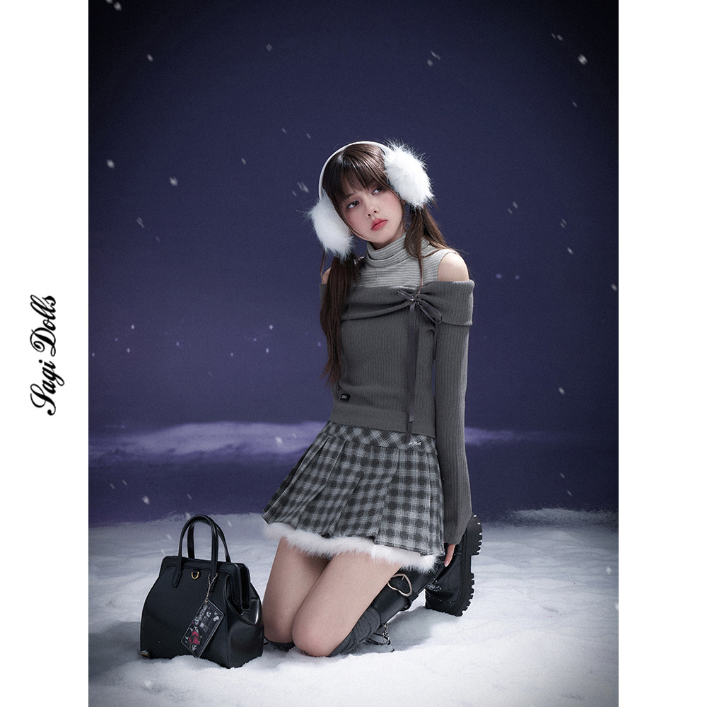 SagiDolls少女斗志 #初雪告白#浪漫温柔纯欲一字肩假两件针织上衣,淘宝优惠券,粉丝福利购,淘宝优惠卷