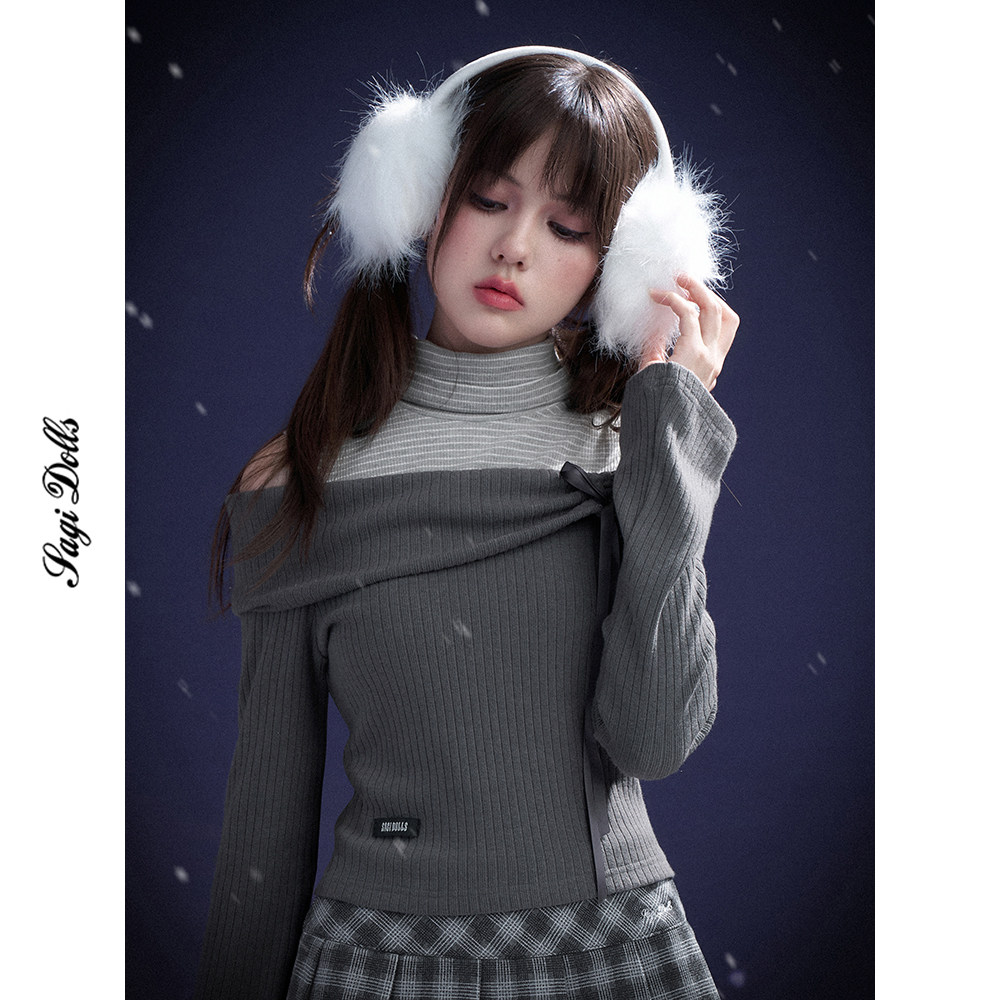SagiDolls少女斗志 #初雪告白#浪漫温柔纯欲一字肩假两件针织上衣,淘宝优惠券,粉丝福利购,淘宝优惠卷